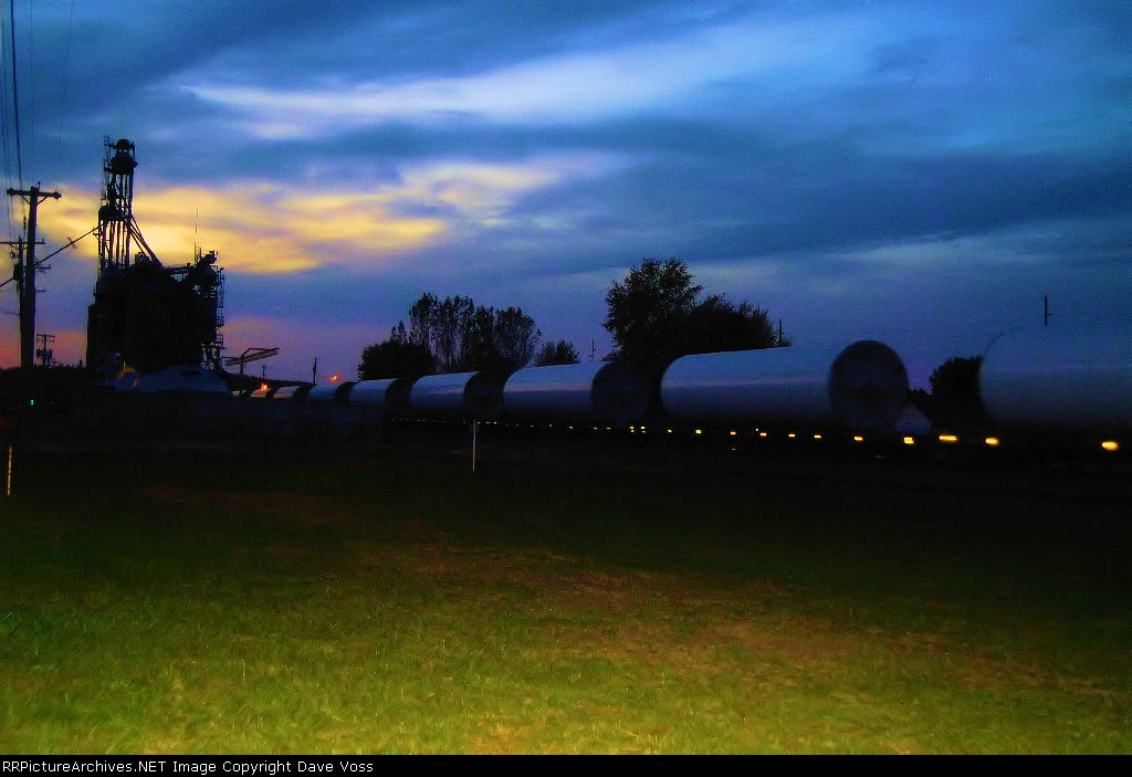 Windmill parts train heading east at Fall Creek Wi on Oct 10, 2010